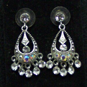 Rhinestone and Silver tone Chandelier Earrings